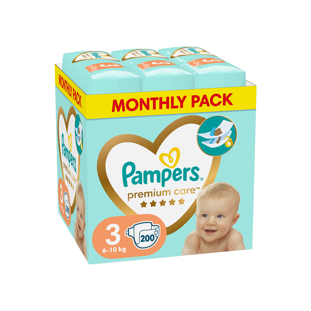 PAMPERS - MONTHLY PACK PREMIUM CARE No3 (6-10kg) - 200 πάνες